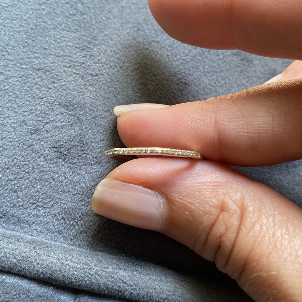 REAL DIAMONDS solid YELLOW GOLD ring  6 6.5 6 1/2 band pavè diamond stones kt - Picture 5 of 13
